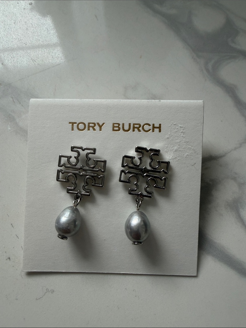 Tory Burch Silver Pearl Earrings
